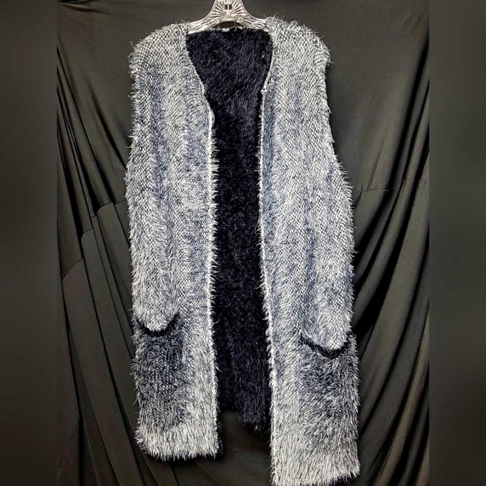 Marble Knit Vest, Black White and Grey, Sz M